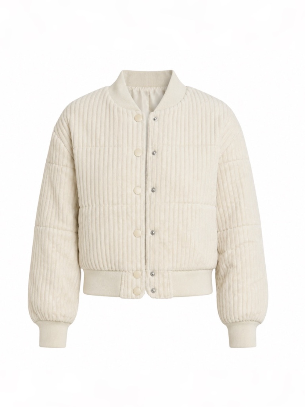 NWOT H&M Cream Quilted Over Sized Corduroy Bomber Jacket | Size XS
